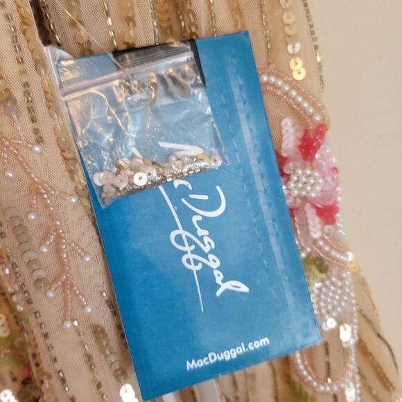 14 MAC DUGGAL FLORAL NEUTRAL TAN BEADED TEA LENGTH Stunning DRESS 5415 NWT - Picture 6 of 13